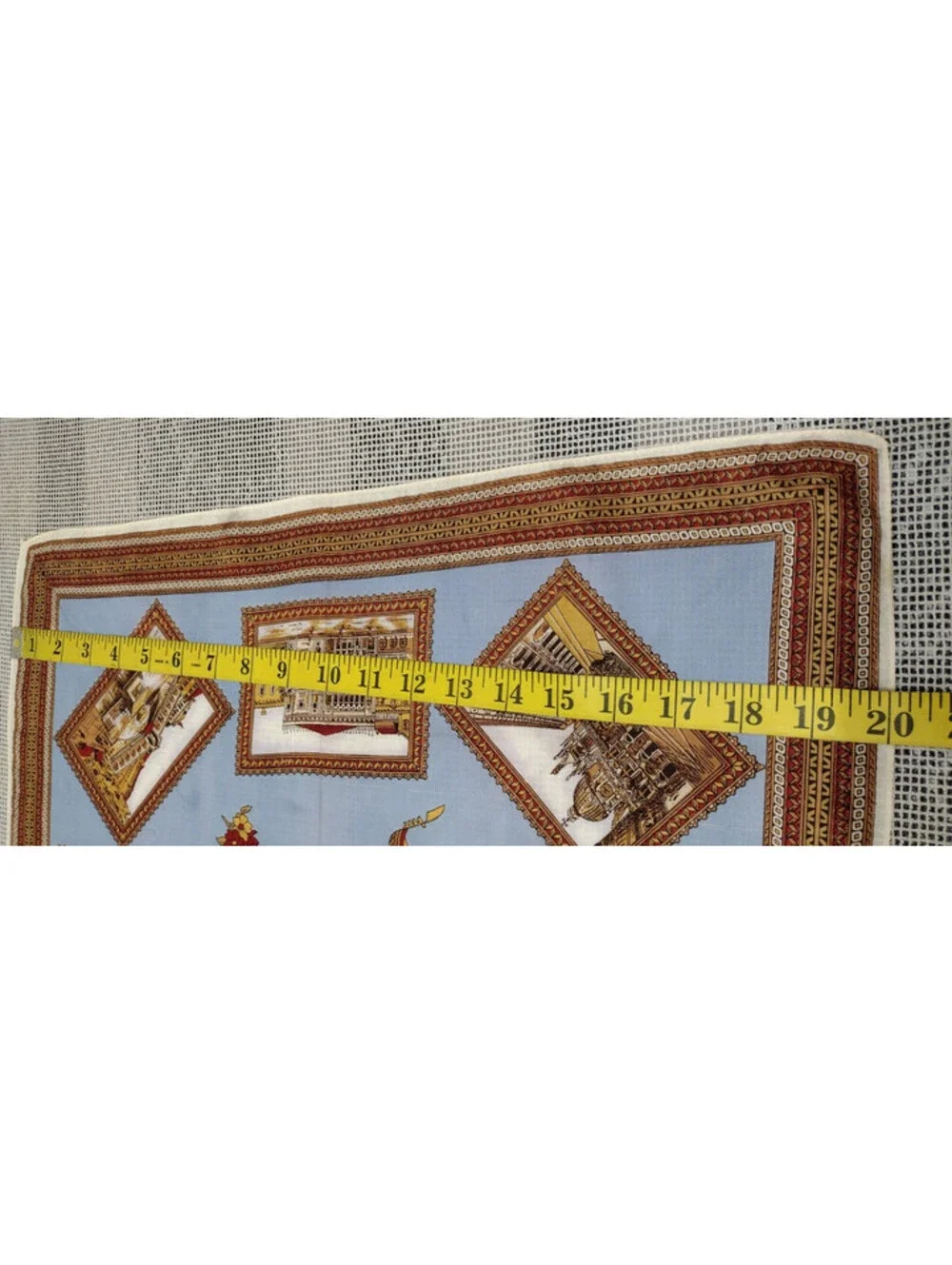 Vintage 50s 60s VENEZIA ITALY Scarf Souvenir Brown Blue Acetate Rayon Sateen